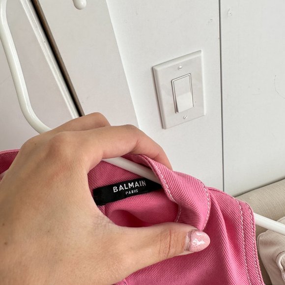 BALMAIN Button-embellished Denim Mini Dress In Pink size 36 - Picture 9 of 11